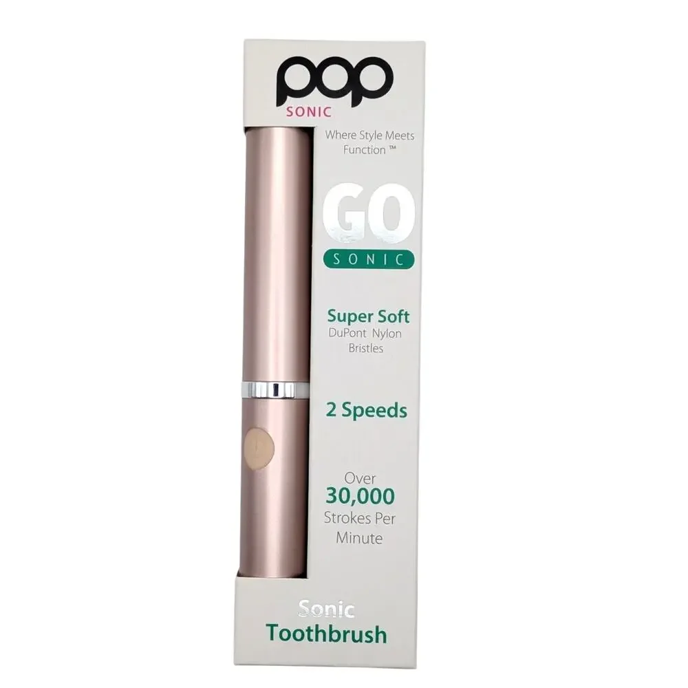 POP SONIC Go Sonic Portable Sonic Toothbrush Metallic Rose 2 Speed NEW Sealed
